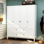 63W Wood Family Wardrobe Armoire Closet White Lacquer Clothing Rods