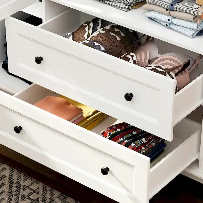 Armoire-penderie familiale en bois laqué blanc, 63W, avec tringles à vêtements