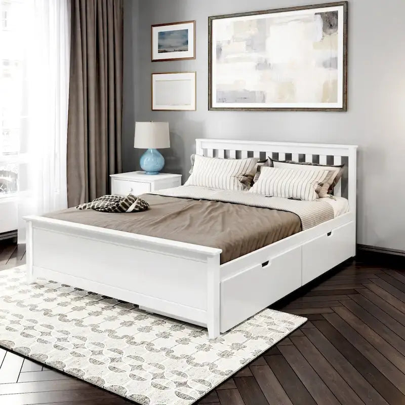 Plank and Beam Queen Bed with Storage Drawers and Slat Headboard