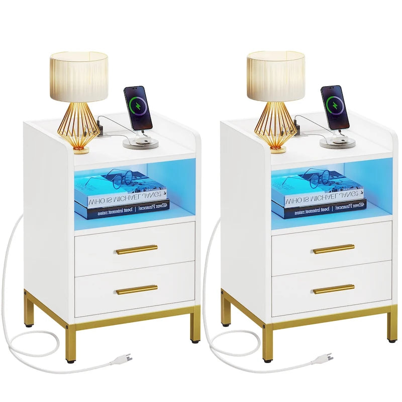 Ensemble de 2 tables de chevet Moasis à 2 tiroirs avec station de chargement USB pour chambre ou salon