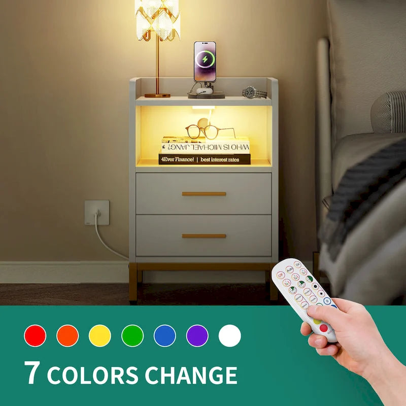 Ensemble de 2 tables de chevet Moasis à 2 tiroirs avec station de chargement USB pour chambre ou salon