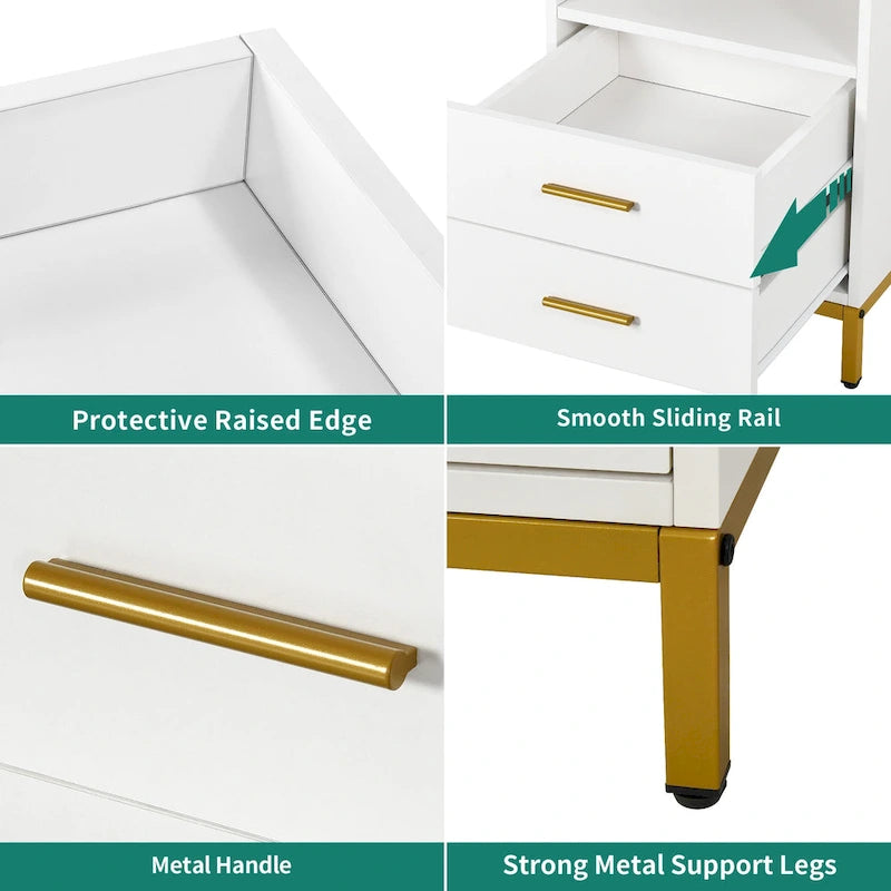 Ensemble de 2 tables de chevet Moasis à 2 tiroirs avec station de chargement USB pour chambre ou salon
