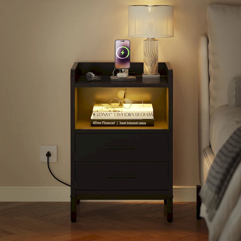 Ensemble de 2 tables de chevet Moasis à 2 tiroirs avec station de chargement USB pour chambre ou salon