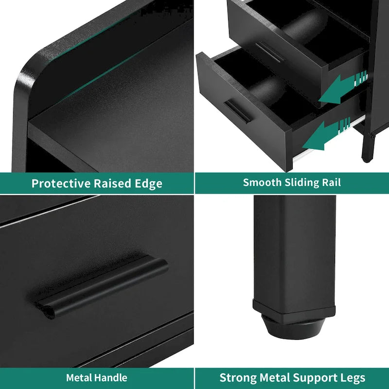 Ensemble de 2 tables de chevet Moasis à 2 tiroirs avec station de chargement USB pour chambre ou salon