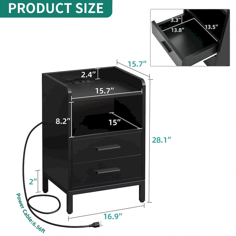 Ensemble de 2 tables de chevet Moasis à 2 tiroirs avec station de chargement USB pour chambre ou salon