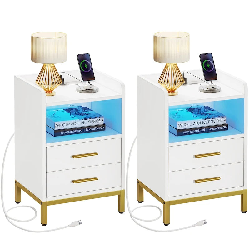 Ensemble de 2 tables de chevet Moasis à 2 tiroirs avec station de chargement USB pour chambre ou salon