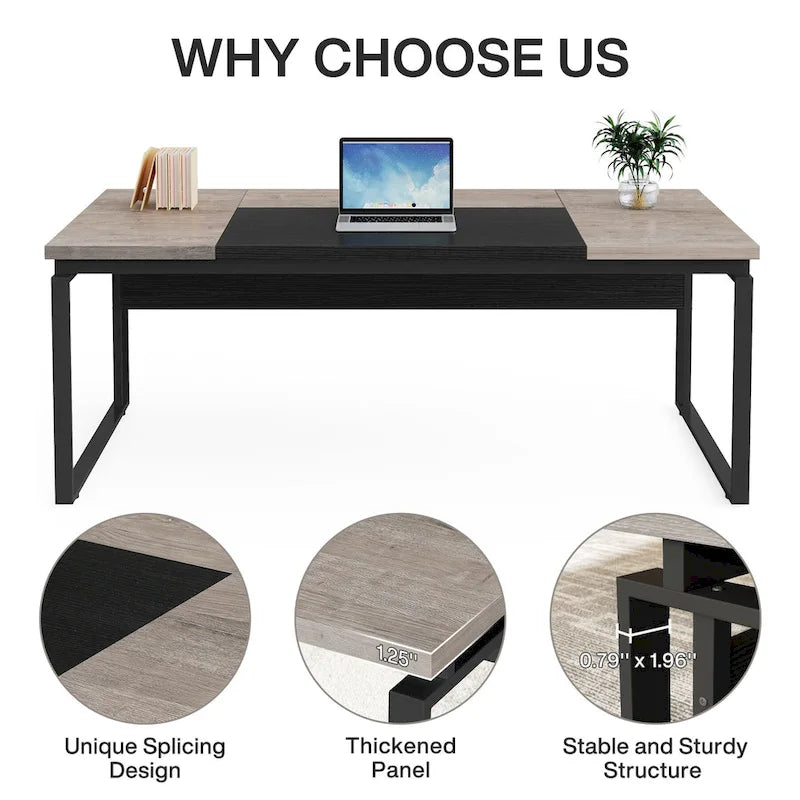 Bureau de direction en L de 63 pouces avec caisson de rangement réversible et tiroirs de rangement