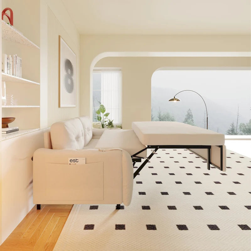 66.2 Queen Pull Out Sofa Bed, Hydraulic System Convertible Sleeper Sofa with Storage and 2 Soft Pillows, Tufted Button Upholste