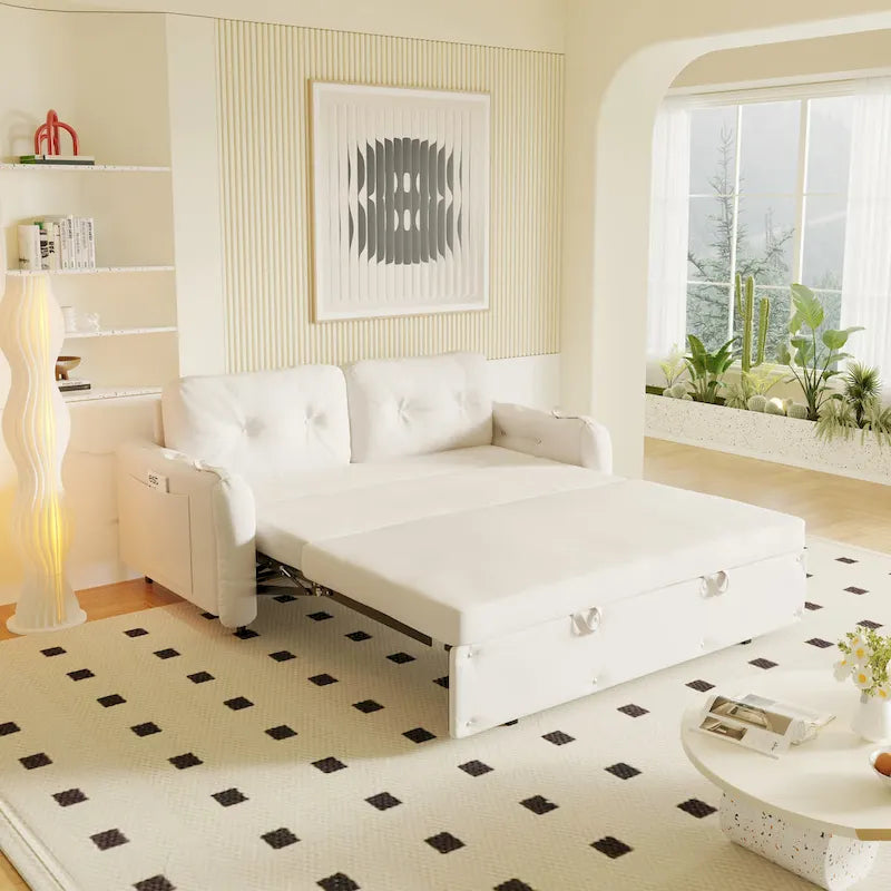 Canapé-lit gigogne Queen 66,2 pouces, système hydraulique convertible, avec rangement et 2 coussins moelleux, revêtement capitonné.