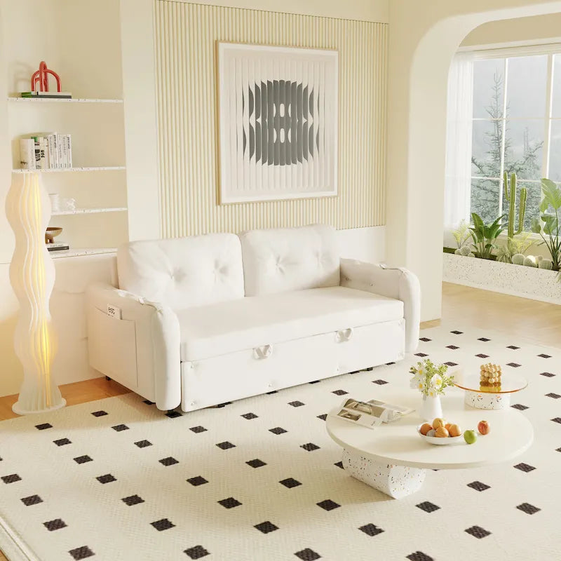 Canapé-lit gigogne Queen 66,2 pouces, système hydraulique convertible, avec rangement et 2 coussins moelleux, revêtement capitonné.