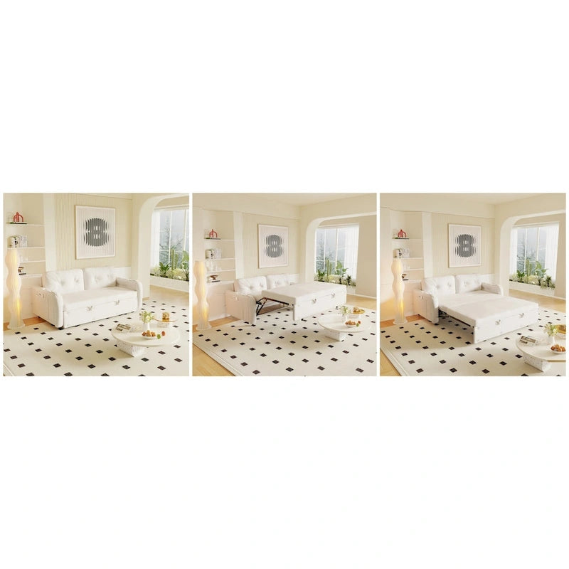 Canapé-lit gigogne Queen 66,2 pouces, système hydraulique convertible, avec rangement et 2 coussins moelleux, revêtement capitonné.