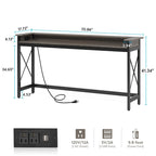 Table console d'entrée avec prises électriques et ports USB, 180 cm de long