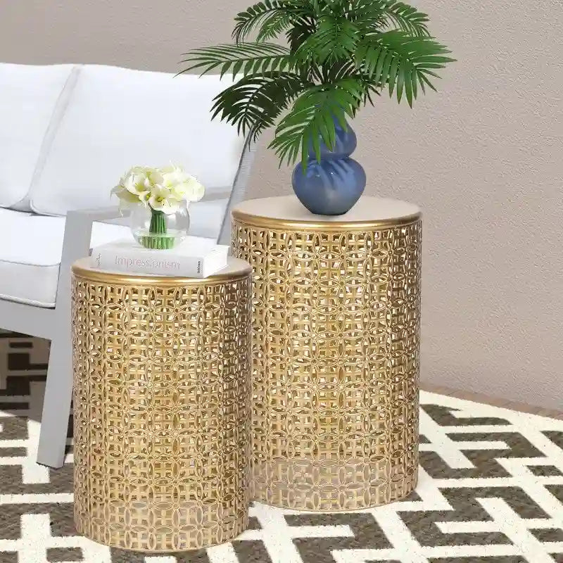Adeco Metal Set of 2 Round End Tables Nightstands Coffee Side Tables