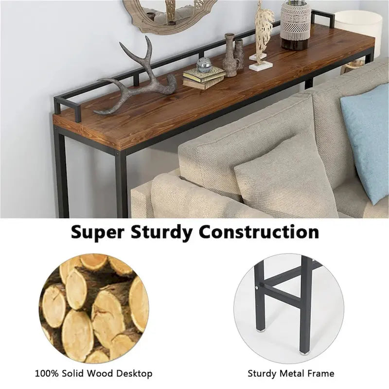 Console étroite, table d'appoint derrière un canapé, table d'entrée