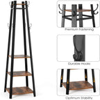 Porte-manteau sur pied à 8 crochets avec étagères de rangement - 43 x 43 x 181 cm