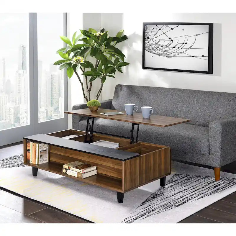 47 W Coffee Table w/Lift Top, Walnut & Black