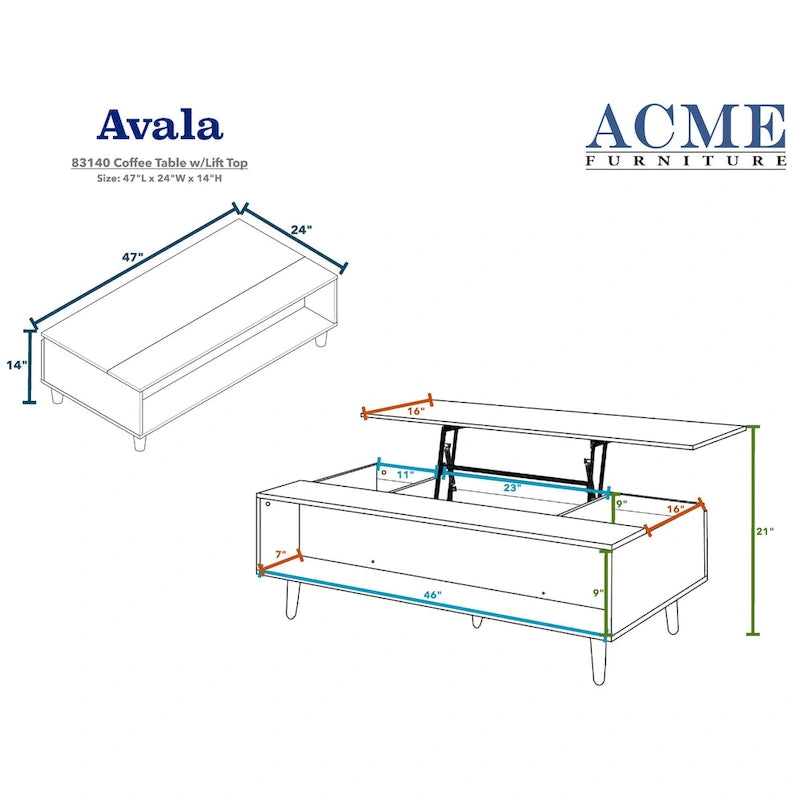 Table basse 47 W avec plateau relevable, noyer et noir