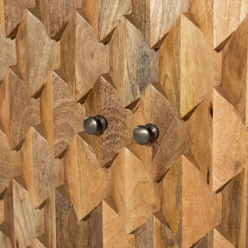 Meuble d'appoint artisanal de 91 cm (36 pouces), 2 portes incrustées en nid d'abeille, bois de manguier, brun naturel