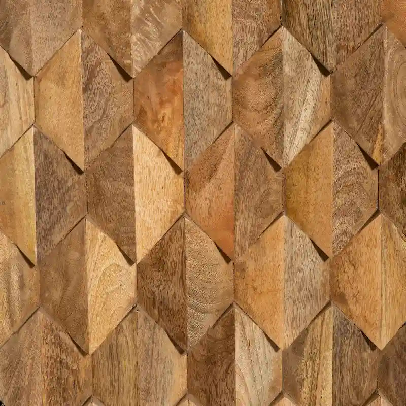 Meuble d'appoint artisanal de 91 cm (36 pouces), 2 portes incrustées en nid d'abeille, bois de manguier, brun naturel