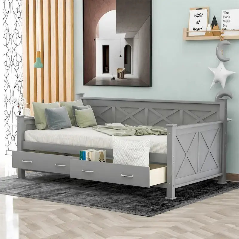 Harper & Bright Designs Twin Daybed with 2 Large Drawers with X-shaped Frame