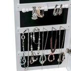 Armoire à bijoux avec miroir, étagère à 4 niveaux, 2 tiroirs et 8 lumières LED bleues