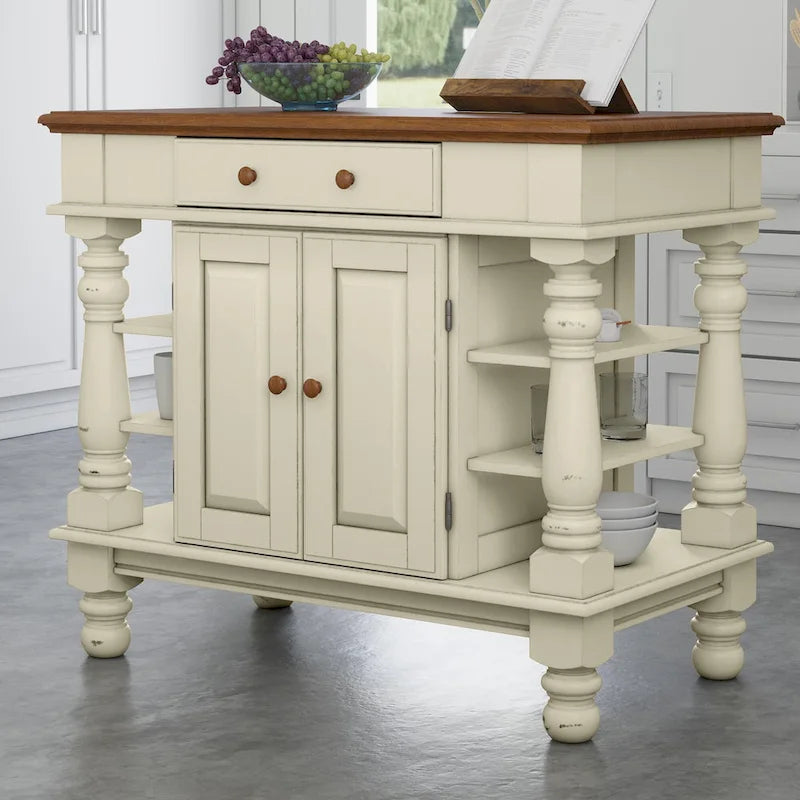 Americana Off-White Kitchen Island With Storage