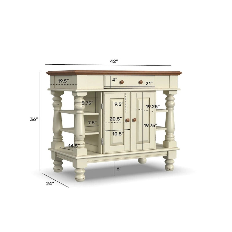 Îlot de cuisine Americana blanc cassé avec rangement