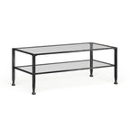 Table basse rectangulaire Glenn de SEI Furniture, en métal noir avec plateau et étagère inférieure en verre.