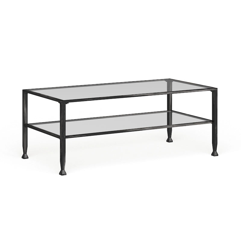 Table basse rectangulaire Glenn de SEI Furniture, en métal noir avec plateau et étagère inférieure en verre.
