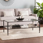 SEI Furniture Glenn Black Rectangle Metal Coffee Table with Glass Top and Bottom Shelf