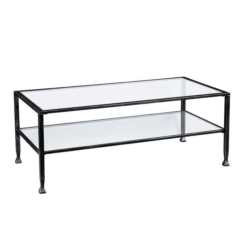 Table basse rectangulaire Glenn de SEI Furniture, en métal noir avec plateau et étagère inférieure en verre.