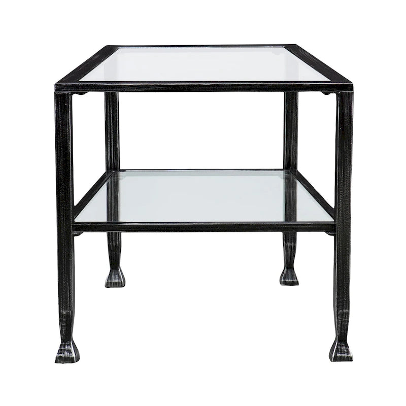 Table basse rectangulaire Glenn de SEI Furniture, en métal noir avec plateau et étagère inférieure en verre.