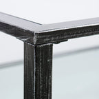 Table basse rectangulaire Glenn de SEI Furniture, en métal noir avec plateau et étagère inférieure en verre.