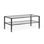 Table basse rectangulaire Glenn de SEI Furniture, en métal noir avec plateau et étagère inférieure en verre.