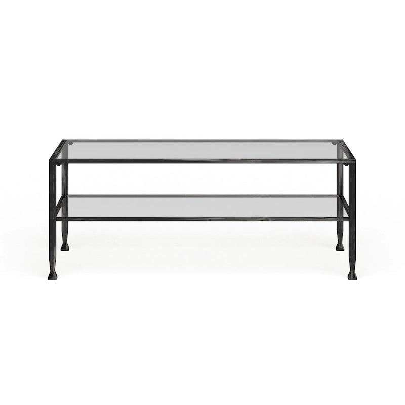 Table basse rectangulaire Glenn de SEI Furniture, en métal noir avec plateau et étagère inférieure en verre.
