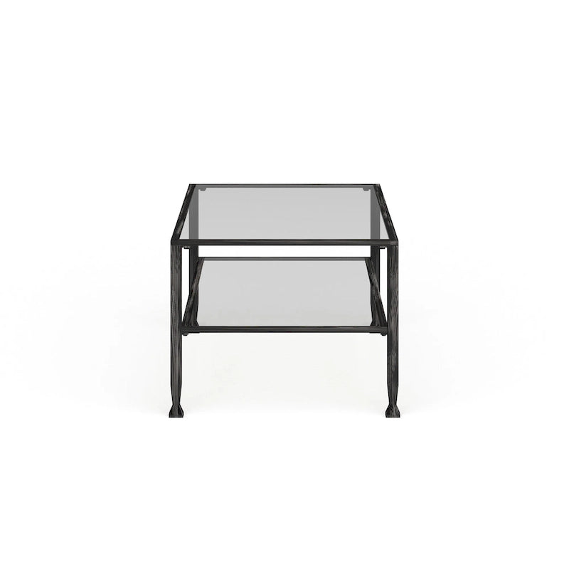 Table basse rectangulaire Glenn de SEI Furniture, en métal noir avec plateau et étagère inférieure en verre.