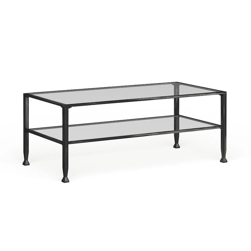 Table basse rectangulaire Glenn de SEI Furniture, en métal noir avec plateau et étagère inférieure en verre.
