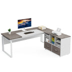 63 L-Shaped Corner Executive Computer Desk and Rolling File Cabinet Set for Home Office