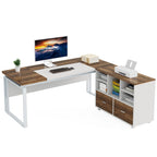 Bureau d'angle en L de 63 pouces avec caisson à roulettes pour bureau à domicile