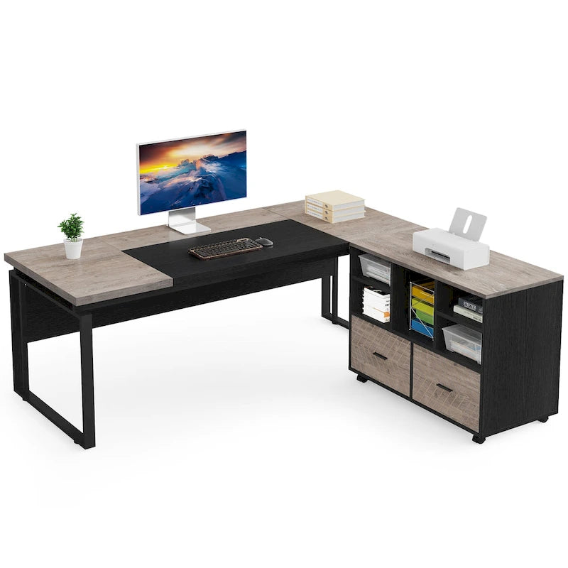 Bureau d'angle en L de 63 pouces avec caisson à roulettes pour bureau à domicile