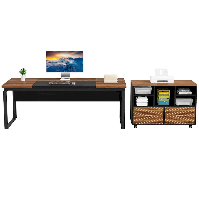 Bureau d'angle en L de 63 pouces avec caisson à roulettes pour bureau à domicile