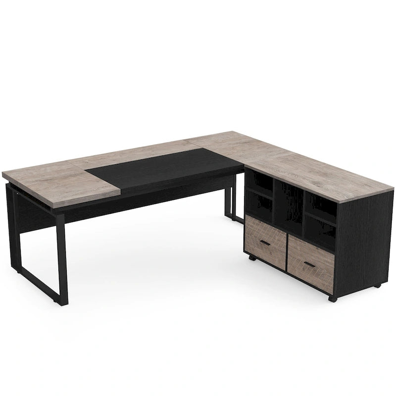 Bureau d'angle en L de 63 pouces avec caisson à roulettes pour bureau à domicile