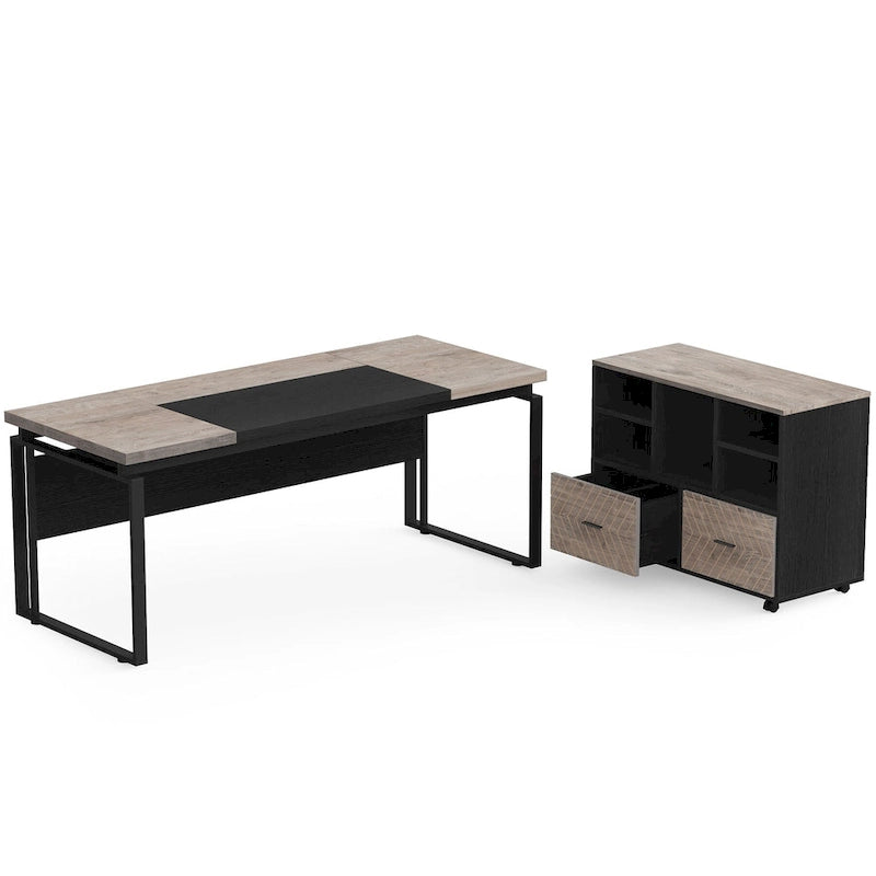 Bureau d'angle en L de 63 pouces avec caisson à roulettes pour bureau à domicile