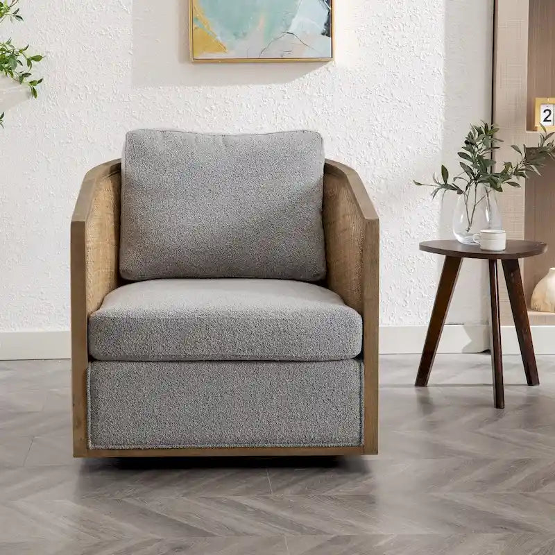 Fauteuil club rond pivotant à 360 degrés, revêtu de cuir bouclé/cuir