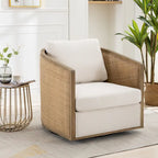 Boucle/Leather Upholstered 360 Degree Swivel Round Barrel Club Chair