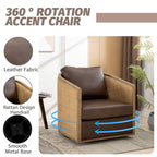 Fauteuil club rond pivotant à 360 degrés, revêtu de cuir bouclé/cuir