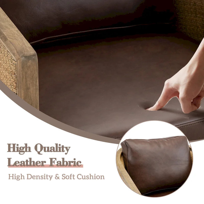 Fauteuil club rond pivotant à 360 degrés, revêtu de cuir bouclé/cuir