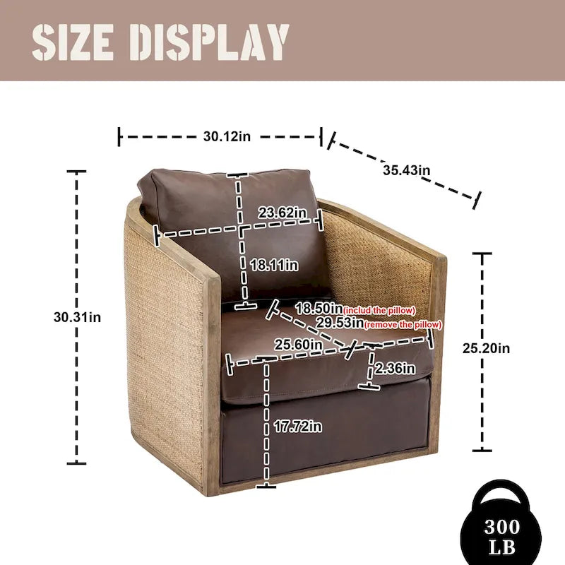 Fauteuil club rond pivotant à 360 degrés, revêtu de cuir bouclé/cuir