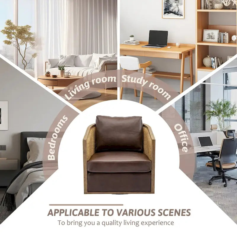 Fauteuil club rond pivotant à 360 degrés, revêtu de cuir bouclé/cuir