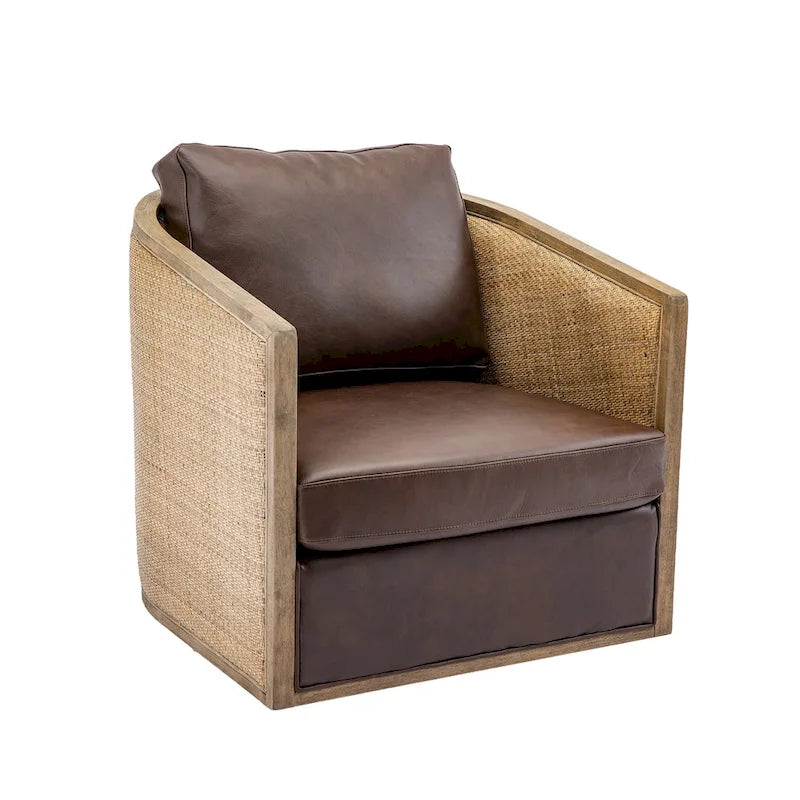 Fauteuil club rond pivotant à 360 degrés, revêtu de cuir bouclé/cuir